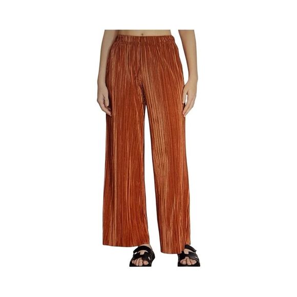Steve Madden Addy Plisse Pleated Wide Leg Pants. Orange - Picture 1 of 9